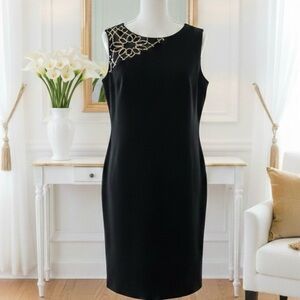 Nine West| Black Cocktail Dress Gold Sequins Sz 6